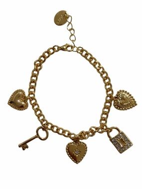Gold Heart & Lock Charm Bracelet